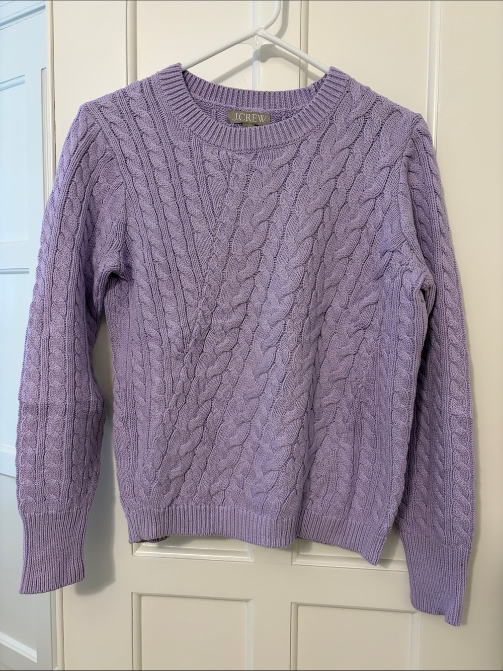 J. Crew Lavender 100% Cotton Cable-Knit Crewneck Sweater